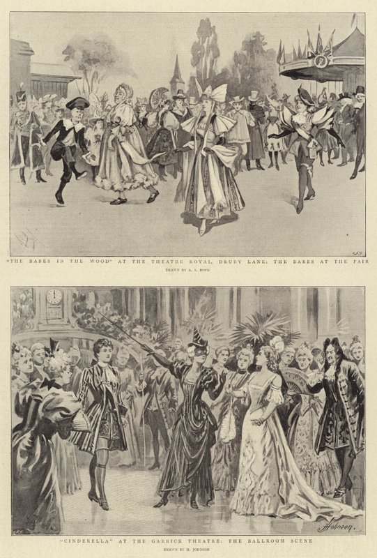 The Babes in the Wood at the Theatre Royal, Drury Lane, the Babes at the Fair, Cinderella at the Garrick Theatre, the Ballroom Scene by Alexander Stuart Boyd