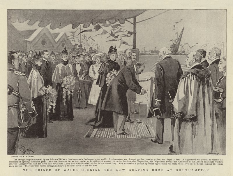 The Prince of Wales opening the New Graving Dock at Southampton by Alexander Stuart Boyd