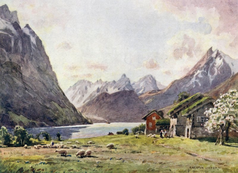 Hjorund Fjord, Oie by Alfred Heaton Cooper