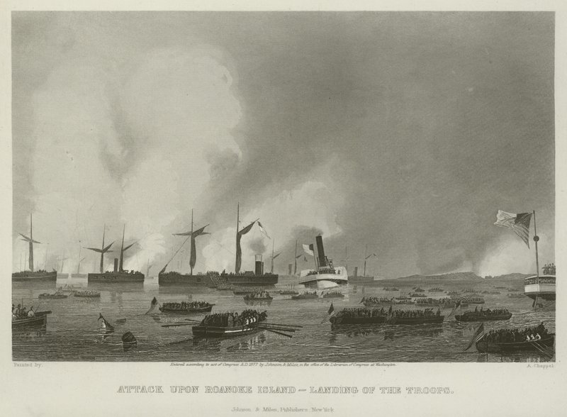 Attack on Roanoke Island - landing of the troops, 1862 by Alonzo Chappel
