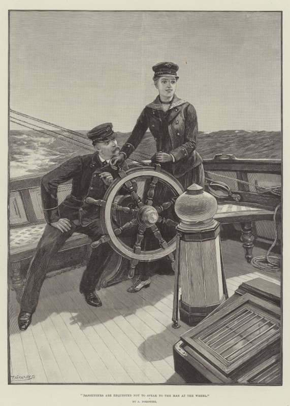 Passengers are requested not to speak to the Man at the Wheel by Amedee Forestier