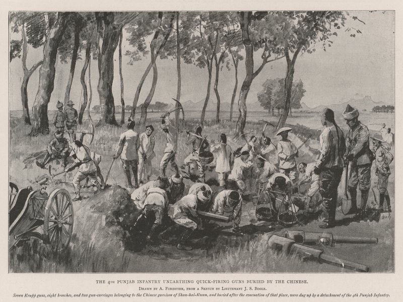 The 4th Punjab Infantry Unearthing Quick-Firing Guns Buried by the Chinese by Amedee Forestier
