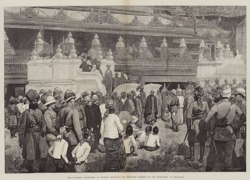 The Buddhist Archbishop of Burmah receiving Sir Frederick Roberts in the Monastery at Mandalay by Amedee Forestier
