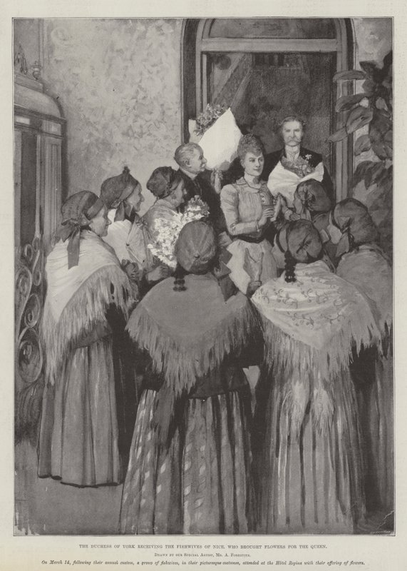 The Duchess of York Receiving the Fishwives of Nice, Who Brought Flowers for the Queen by Amedee Forestier