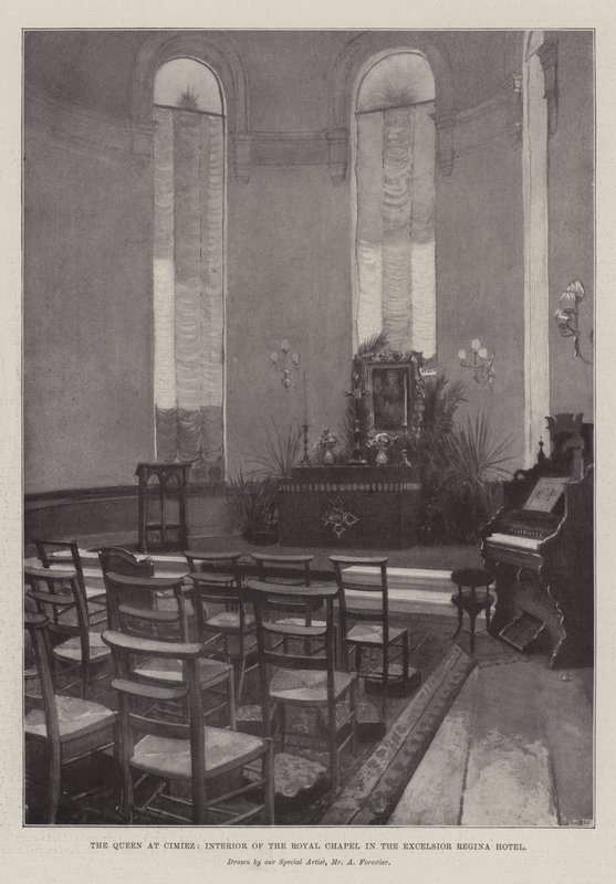 The Queen at Cimiez, Interior of the Royal Chapel in the Excelsior Regina Hotel by Amedee Forestier