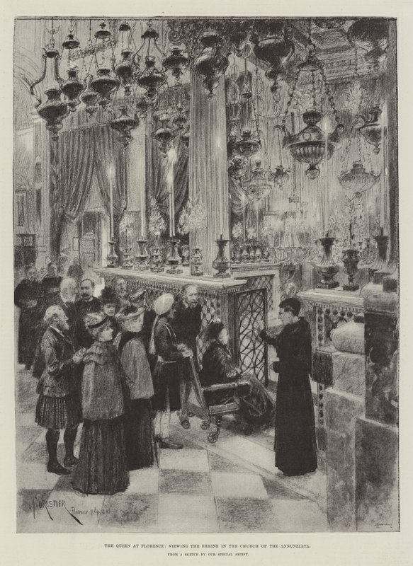 The Queen at Florence, viewing the Shrine in the Church of the Annunziata by Amedee Forestier