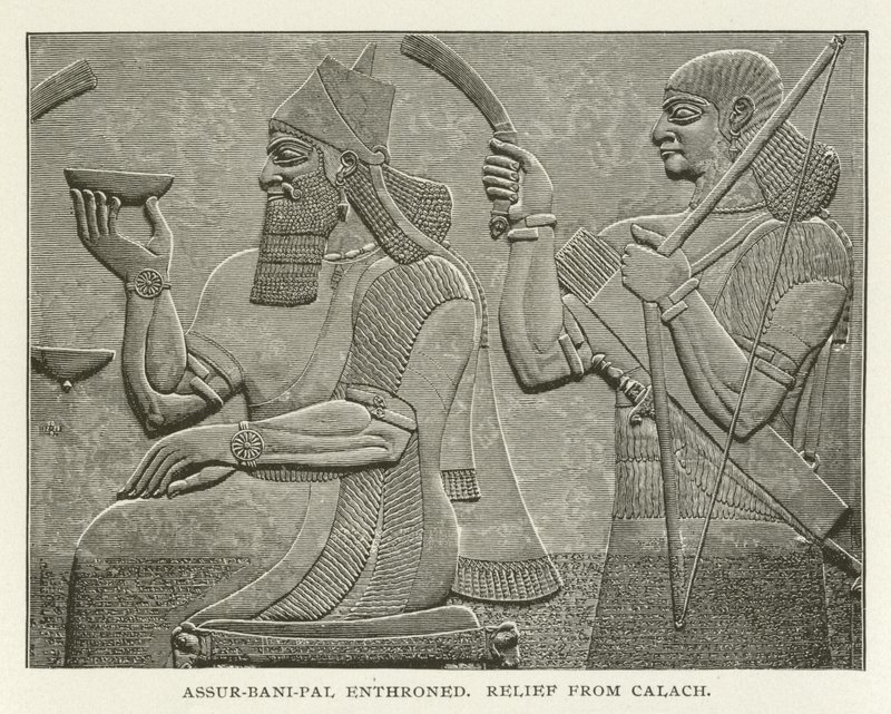 Assur-bani-pal Enthroned, Relief from Calach by American School