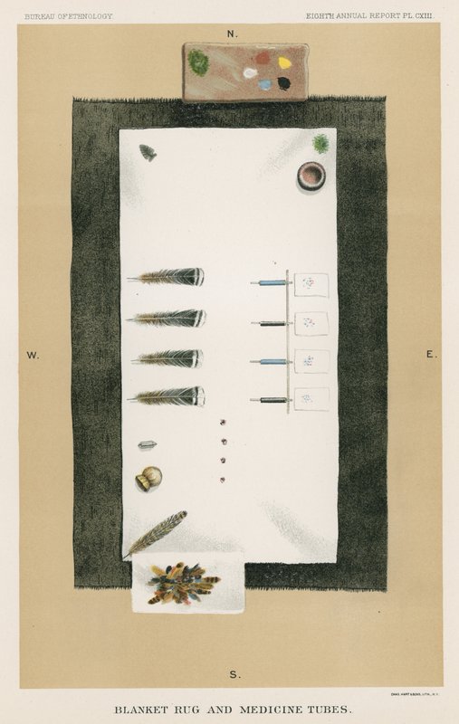 Blanket Rug and Medicine Tubes by American School