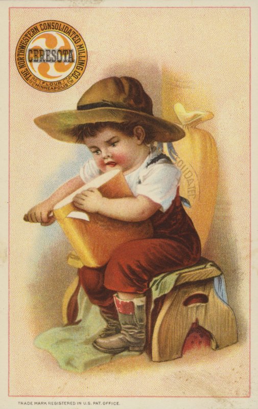 Boy Slicing Loaf of Bread by American School