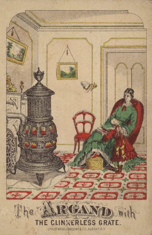 Child Reading Book to Mother by Stove by American School