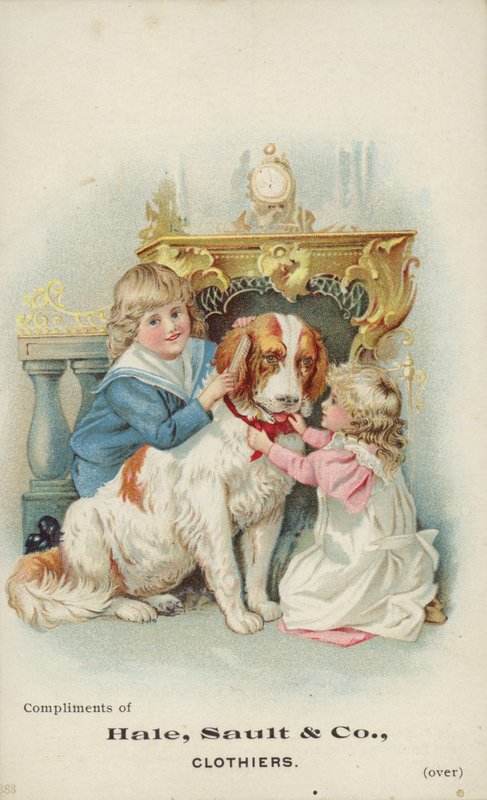 Children Playing with Large Dog by American School