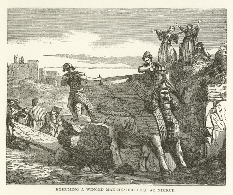 Exhuming a Winged Man-Headed Bull at Nimrud by American School