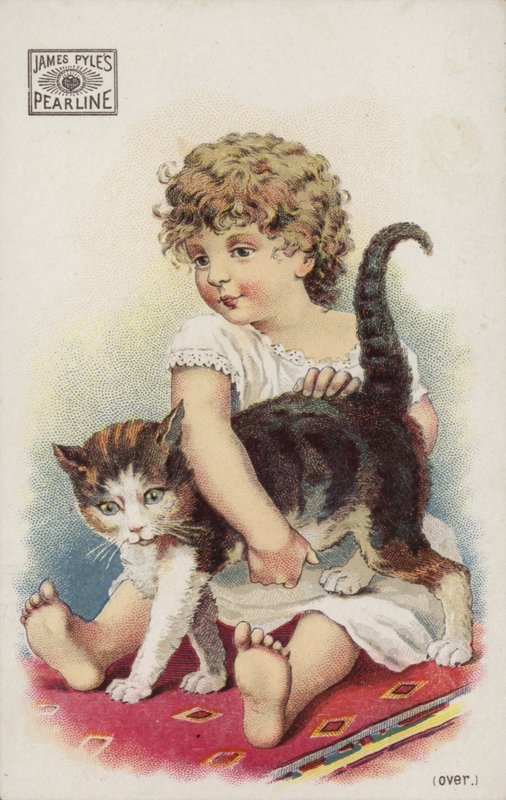 Girl Playing with Cat on Carpet by American School