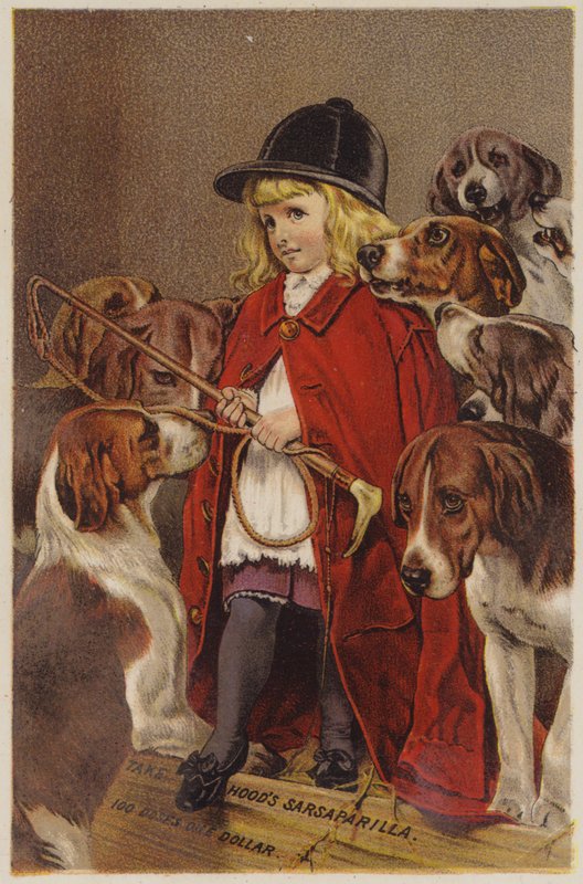 Girl in Hunting Jacket with Hounds by American School