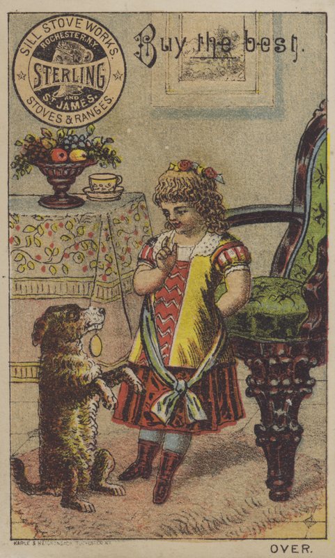 Girl Teaching a Dog to Beg by American School