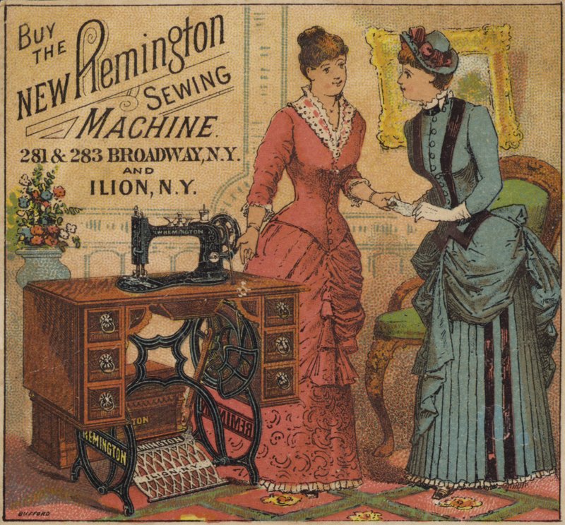 Ladies Looking at Sewing Machine by American School
