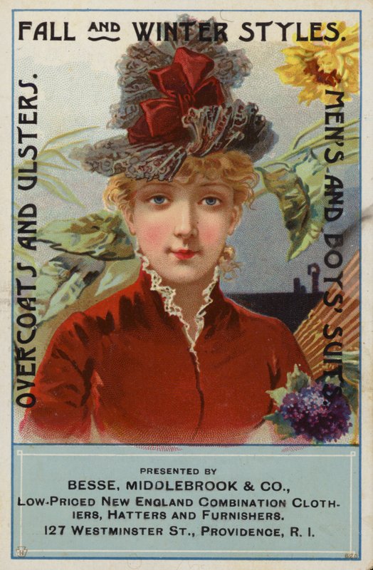 Lady in Red Dress and Bonnet by American School