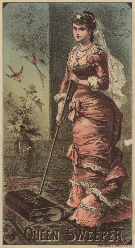 Lady Using Queen Carpet Sweeper by American School
