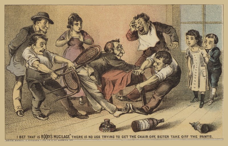 Man Stuck to Chair with Glue by American School