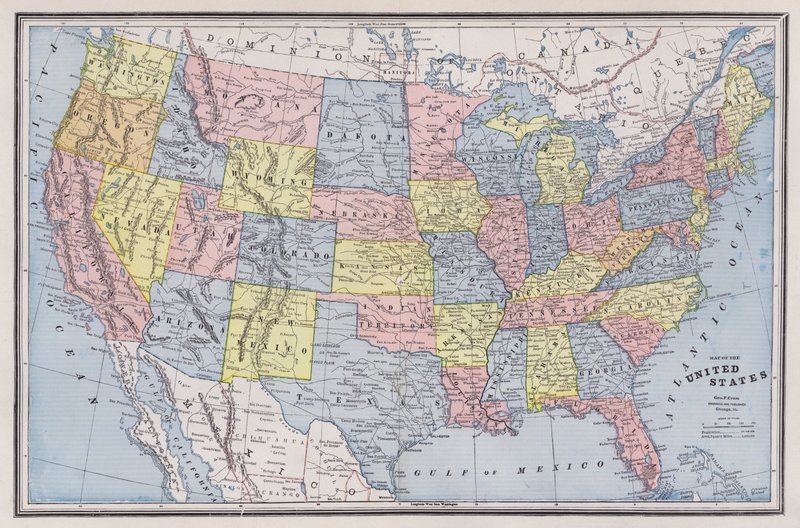 Map of the United States by American School