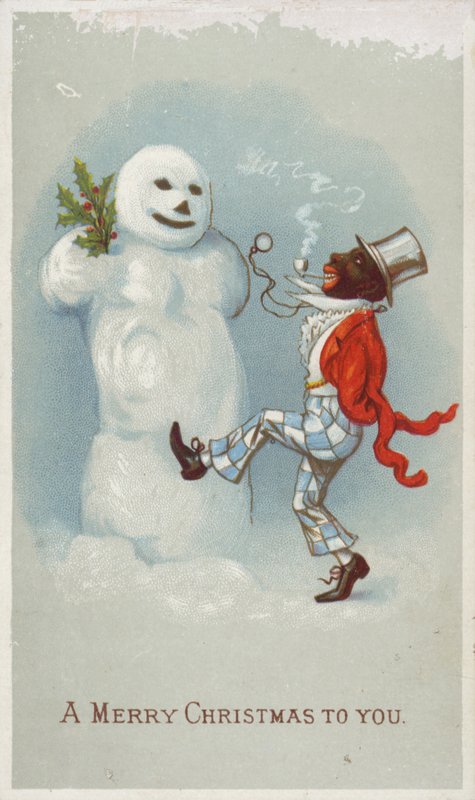 Negro and Snowman Christmas Card by American School