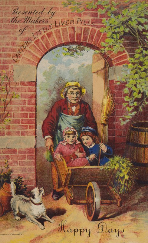 Old Man Pushing Children in Wheelbarrow by American School