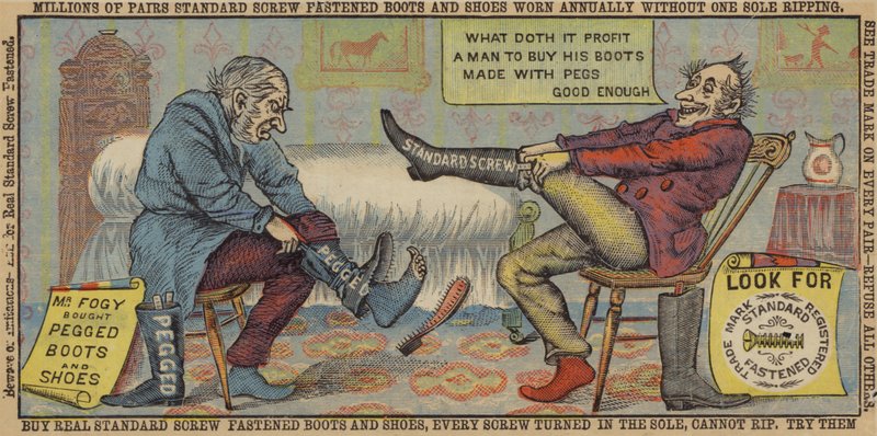 Old Men Trying on Boots by American School