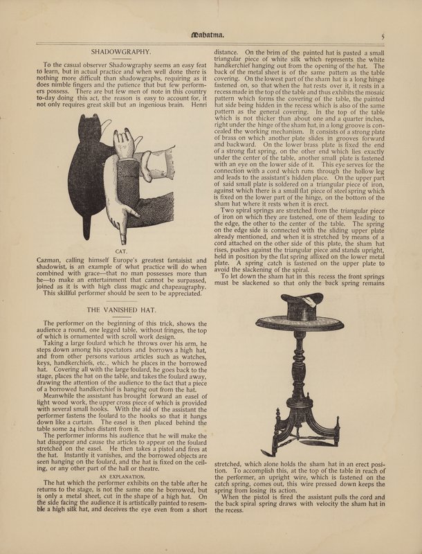 Shadowgraphy, The Cat, The Vanished Hat by American School