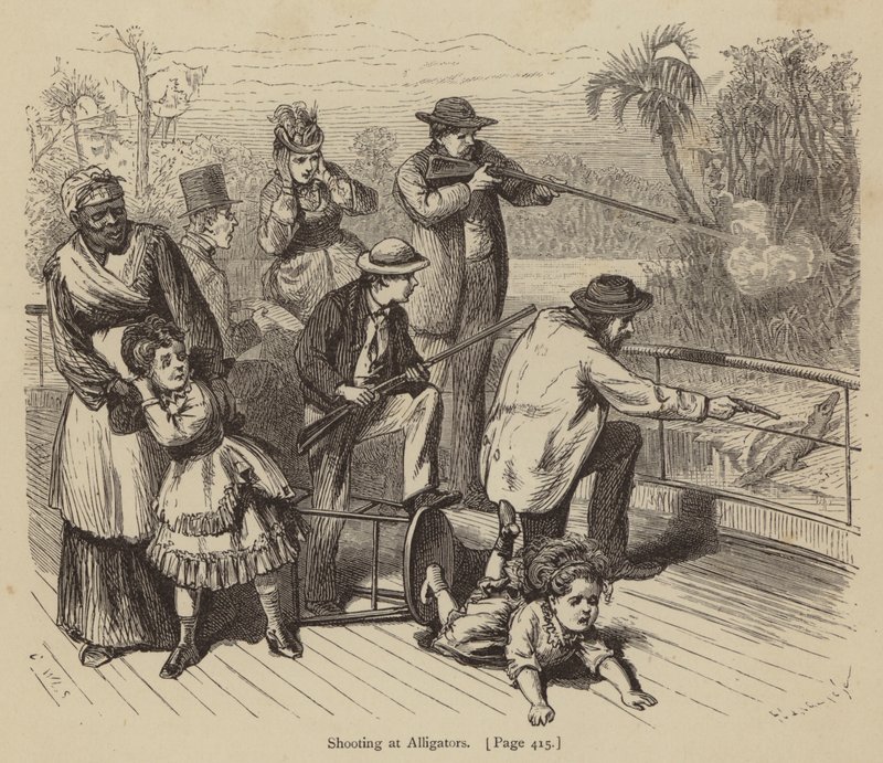 Shooting at Alligators (engraving) by American School
