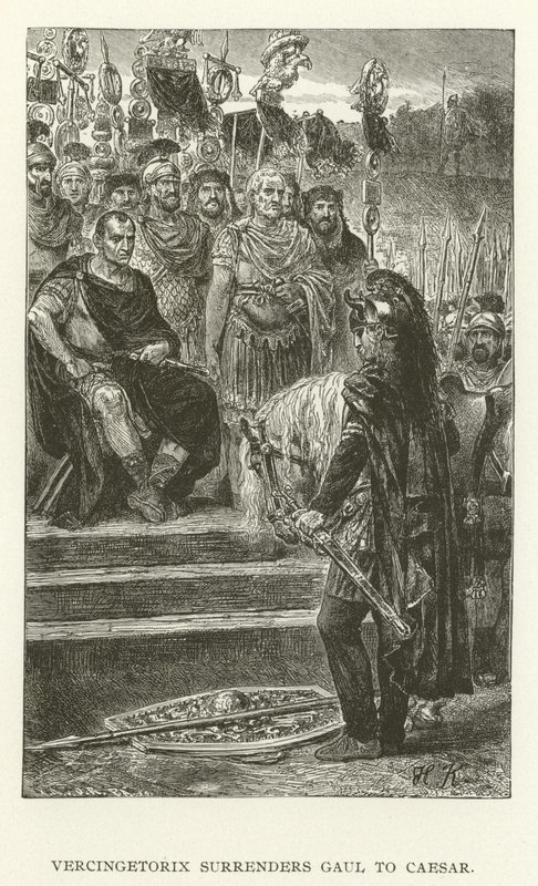 Vercingetorix Surrenders Gaul to Caesar by American School