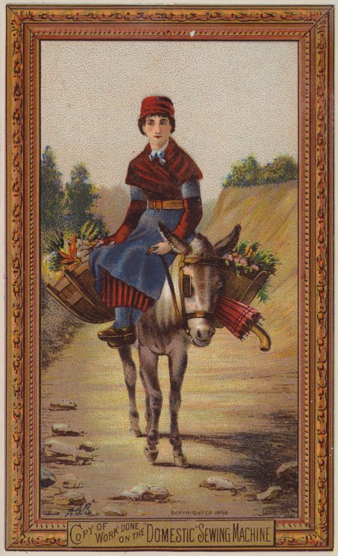 Woman Riding on Donkey by American School