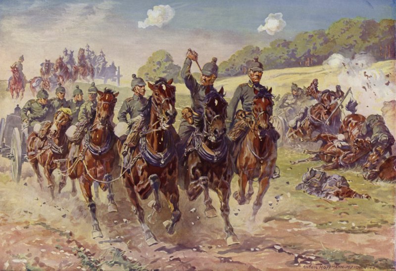 German Hussar Battery Under Enemy Fire by Anton Hoffmann