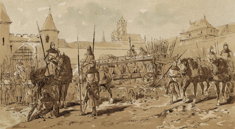 Military Wagon and Cavalrymen by Armand Jean Heins