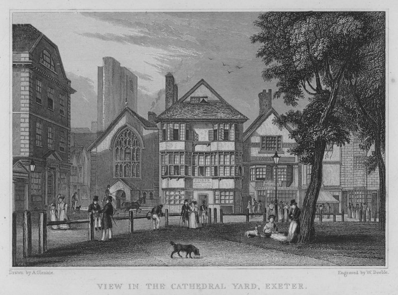 View in the Cathedral Yard, Exeter (engraving) by Arthur Glennie