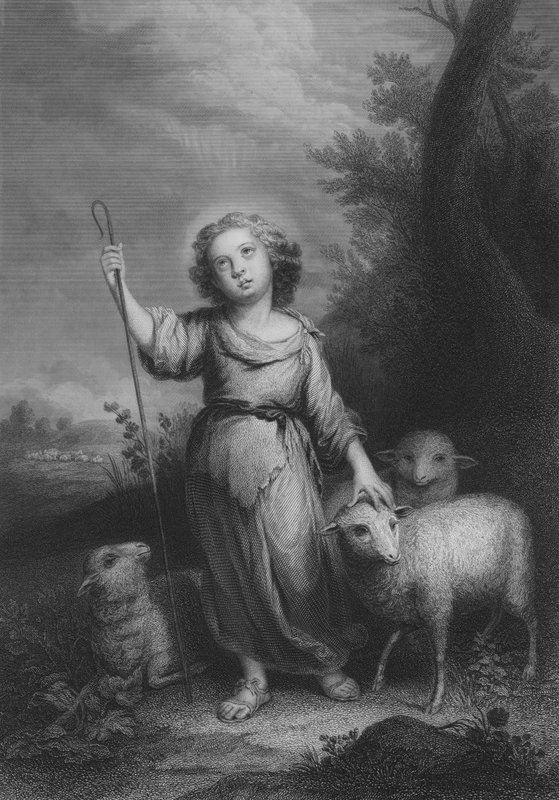 The Good Shepherd (engraving) by Bartolome Esteban (after) Murillo