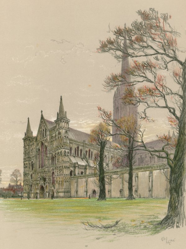 Salisbury Cathedral by Cecil Charles Windsor Aldin