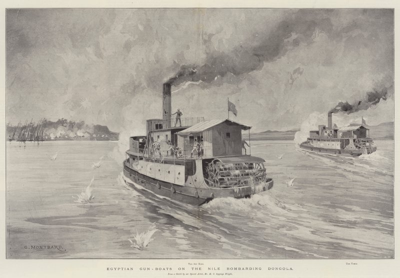 Egyptian Gun-Boats on the Nile Bombarding Dongola by Charles Auguste Loye