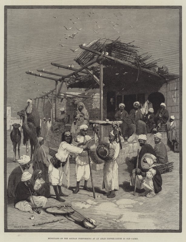 Musicians of the Soudan performing at an Arab Coffee-House in Old Cairo by Charles Auguste Loye