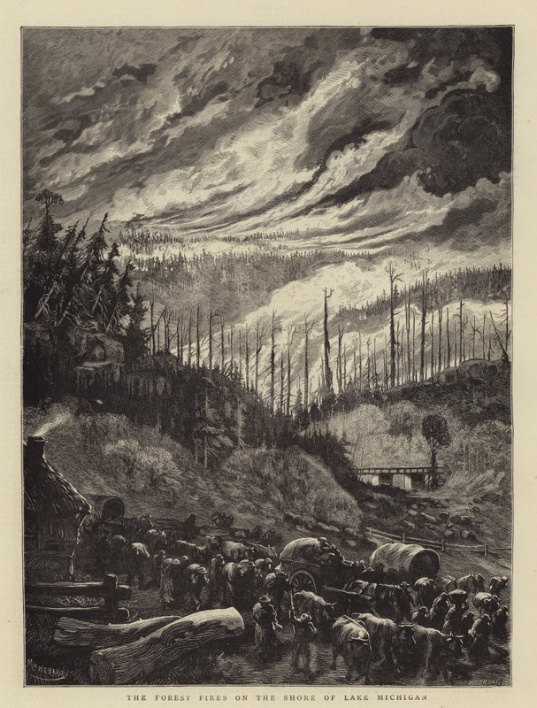 The Forest Fires on the Shore of Lake Michigan by Charles Auguste Loye