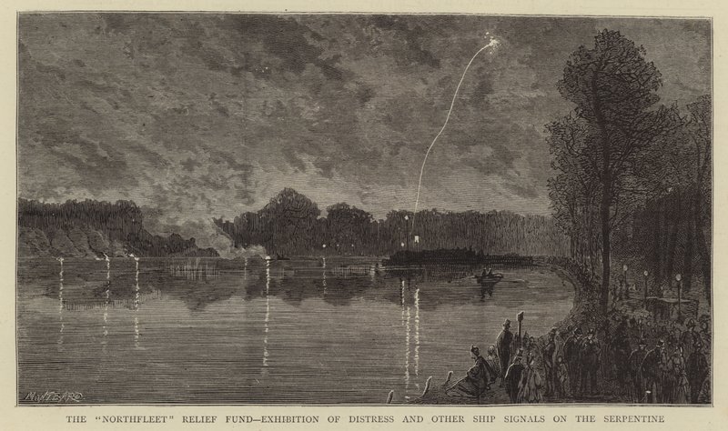 The Northfleet Relief Fund, Exhibition of Distress and Other Ship Signals on the Serpentine by Charles Auguste Loye