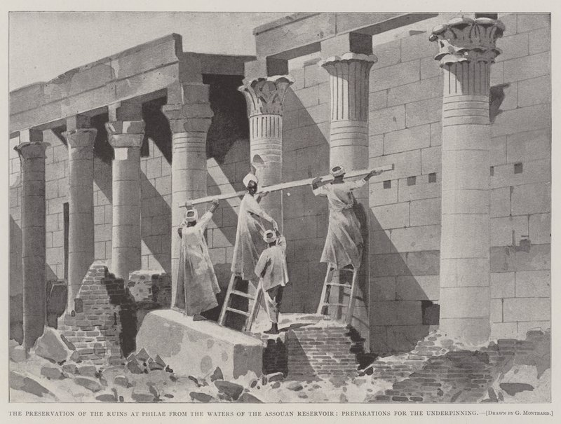 The Preservation of the Ruins at Philae from the Waters of the Assouan Reservoir, Preparations for the Underpinning by Charles Auguste Loye