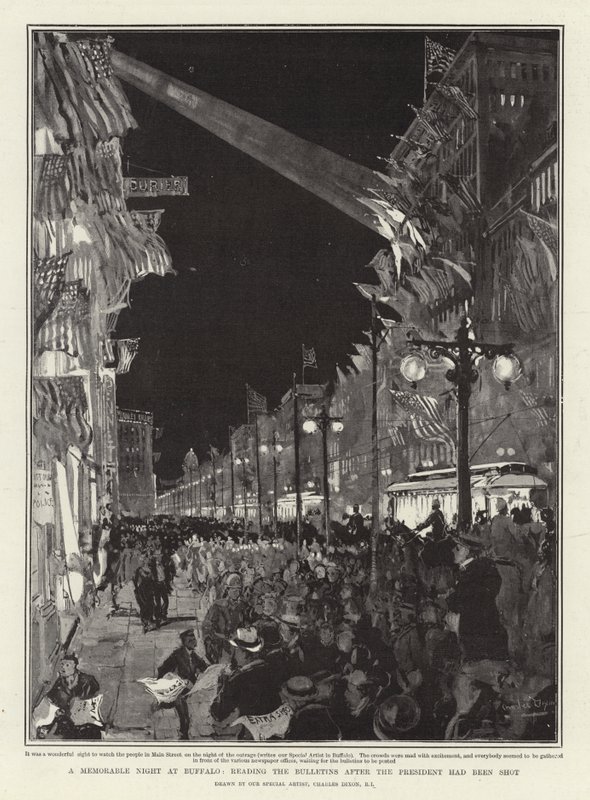 A Memorable Night at Buffalo, Reading the Bulletins after the President had been Shot by Charles Edward Dixon
