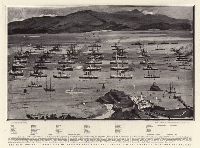 The Most Powerful Combination of Warships Ever Seen, the Channel and Mediterranean Squadrons off Nauplia by Charles Edward Dixon