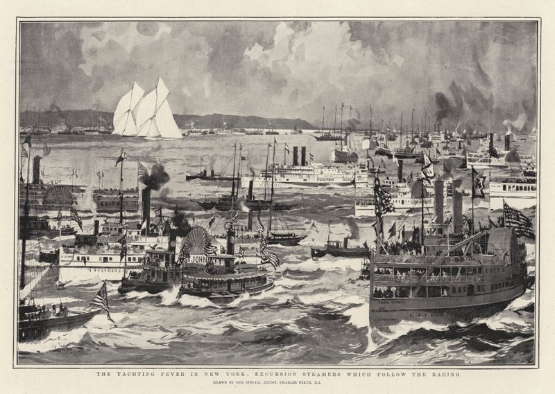The Yachting Fever in New York, Excursion Steamers Following the Racing by Charles Edward Dixon