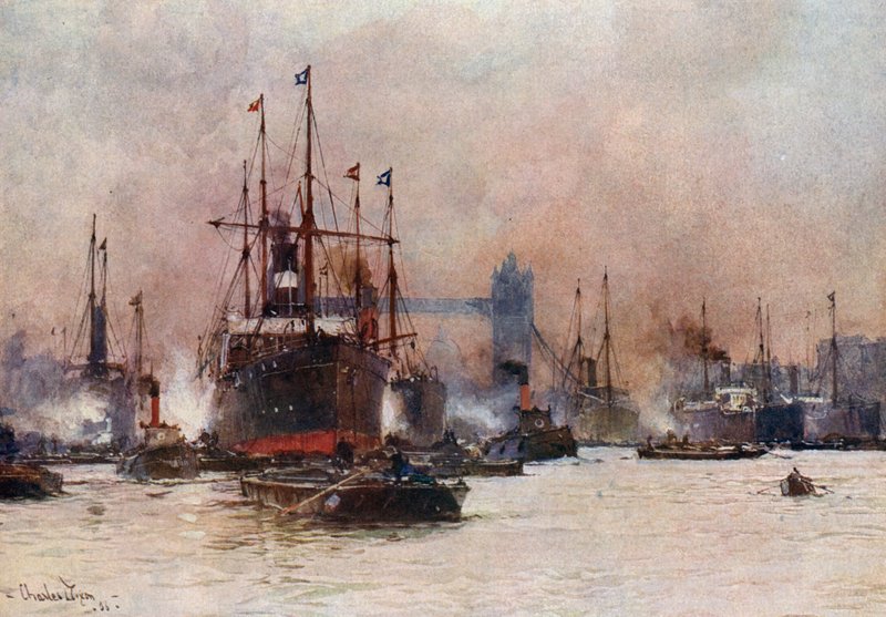 The Thames, The Pool and Tower Bridge by Charles Edward Dixon