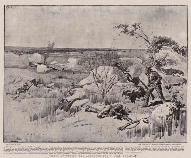 Boers capturing the Armoured Train near Kraaipan by Charles Edwin Fripp