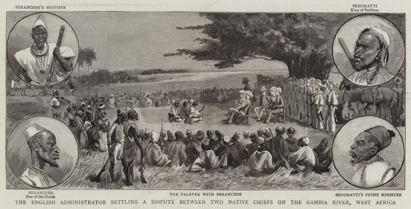 The English Administrator settling a Dispute between Two Native Chiefs on the Gambia River, West Africa by Charles Edwin Fripp