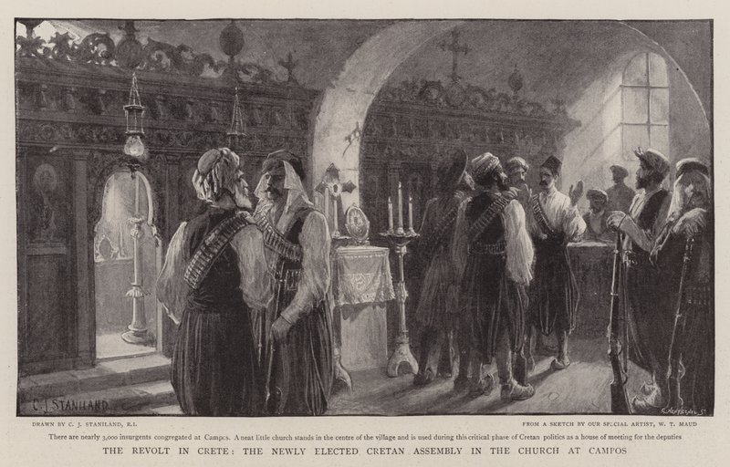 The Revolt in Crete, the Newly Elected Cretan Assembly in the Church at Campos by Charles J. Staniland