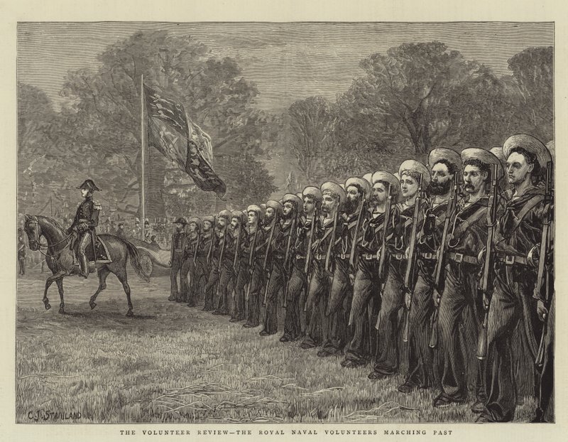 The Volunteer Review, the Royal Naval Volunteers Marching Past by Charles J. Staniland