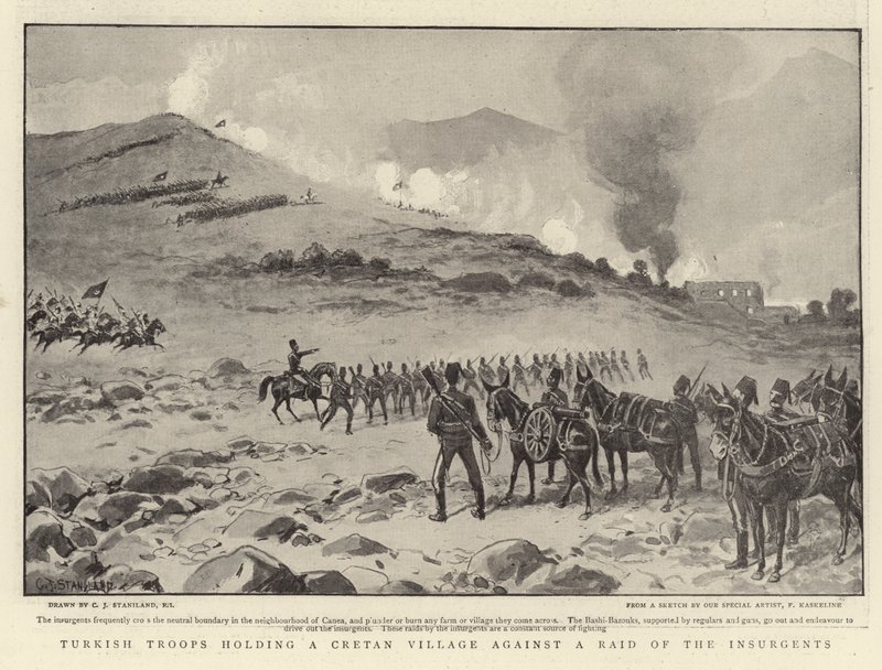 Turkish Troops holding a Cretan Village against a Raid of the Insurgents by Charles J. Staniland